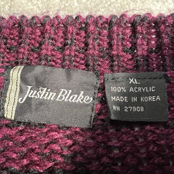 Vintage Justin Blake open weave Grandpa acrylic chunky knit sweater XL - Picture 2 of 5